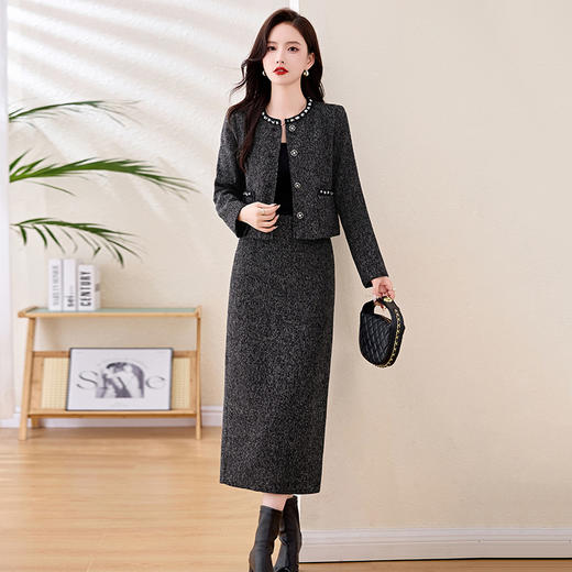 丁摩 小香风外套半身裙两件套女秋季气质名媛洋气穿搭套装5ZF-86179 商品图1