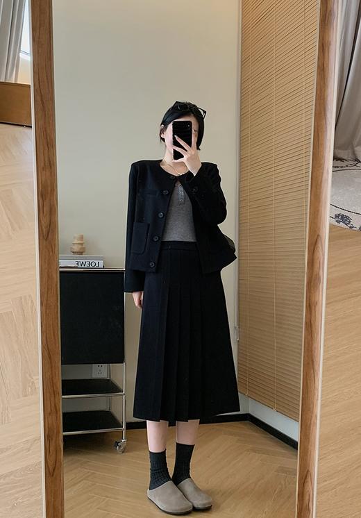 之禾千加半裙品质斜纹含羊毛精简压褶半裙 商品图11