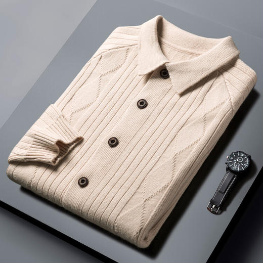 男士春秋季开衫 新款休闲男装翻领百搭针织衫简约潮流毛衣外套 商品图6