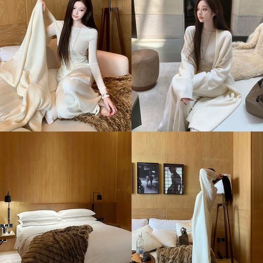 LIN BOUTIQUE 秋季纸片人 温柔风针织中长款开衫大衣外套女新款 商品图3