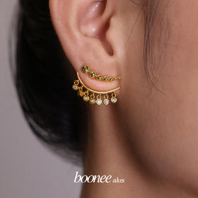 小众原单渐变金球金属拼接两戴式流苏锆石耳环