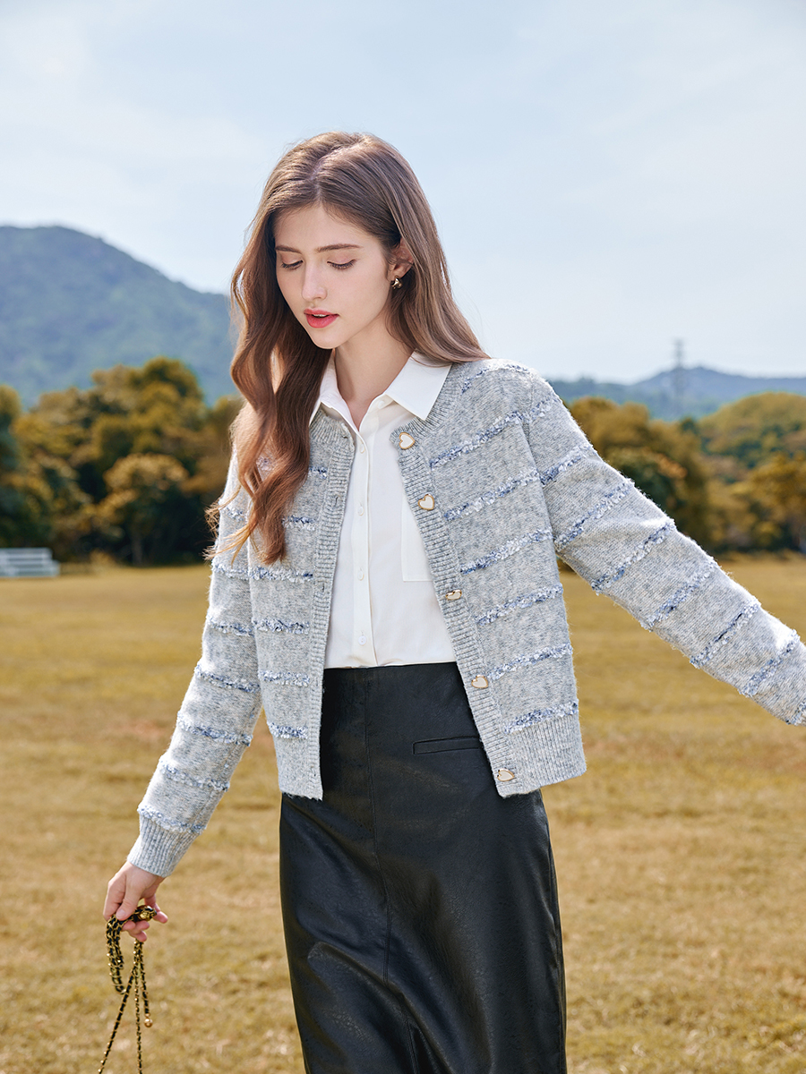 【百图lulu定制】【香风针织外套】雀羽绒 混纺编织 香风 长袖外套