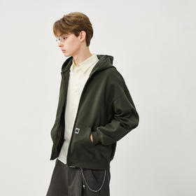 714street落肩宽松短廓版型加绒连帽卫衣开衫男2025秋冬情侣帽衫