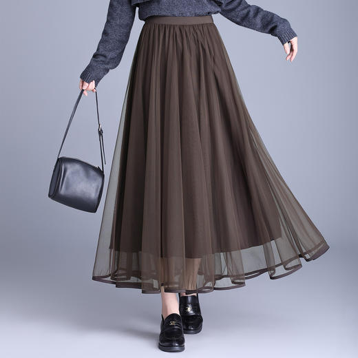 MYX垂坠感网纱大摆裙松紧腰休闲长裙2025年秋季新款显瘦时尚半身裙 商品图1