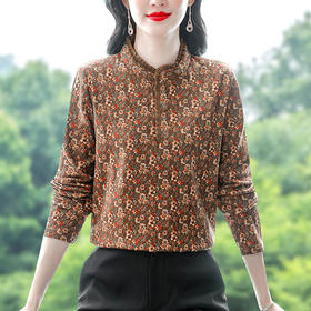 KQL B41N9919小立领加厚长袖T恤碎花显瘦打底衫