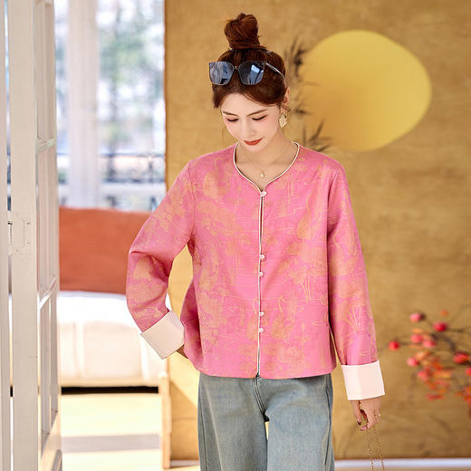 HR MDN25001新中式国风上衣复古印花小香风外套 商品图1