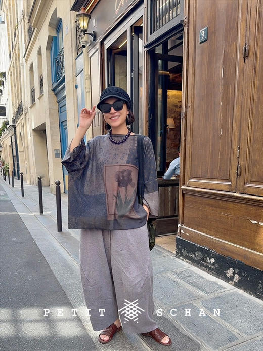 PETIT SCHAN小闪 CLO#901 Seaside Flowers 海上花 云朵羊绒系列纯羊绒成衣印花宽松套头衫 商品图0