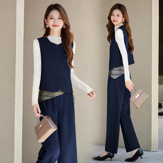 2025年秋装新款气质休闲减龄百搭无袖马甲上衣阔腿裤两件套送丝巾HR-HMQY8262 商品图2