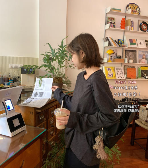 韩国订单🇰🇷混纺毛边圆长袖tee半身裙090606 商品图3