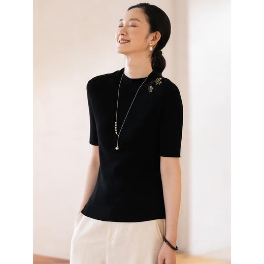 牧衣游原创 绵羊毛手工刺绣套头衫女新款修身显瘦百搭针织衫 清禾 商品图1