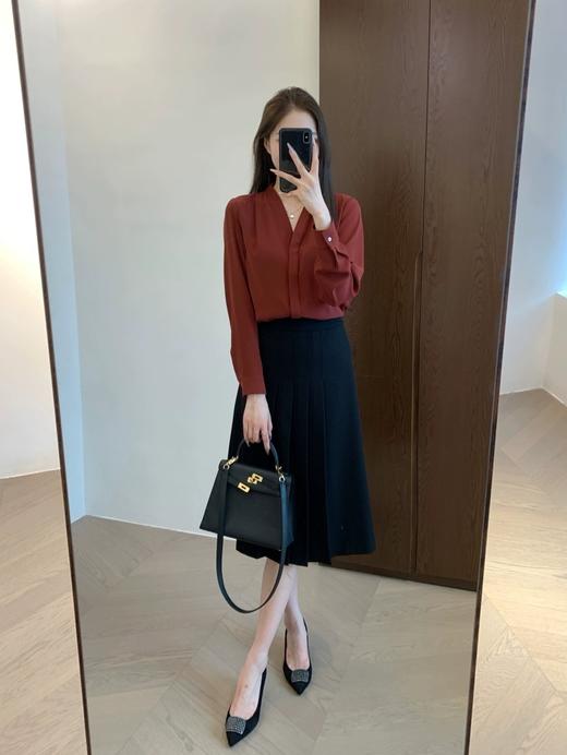 之禾千加半裙品质斜纹含羊毛精简压褶半裙 商品图6