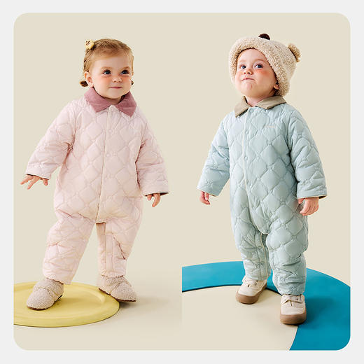 【魔法棉】迷你巴拉婴儿衣服男女宝宝抗湿冷棉服轻暖翻领连体衣 商品图2