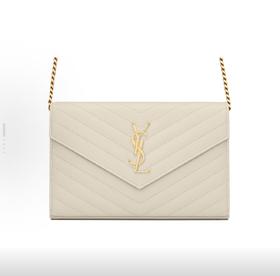 SAINT LAURENT YSL CASSANDRE 金标Logo绗缝链条百搭粒面信封包牛皮