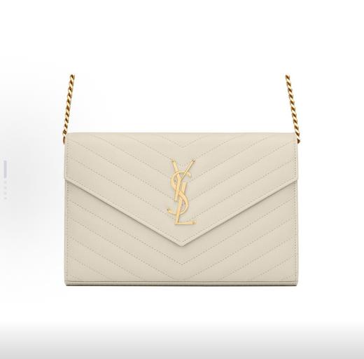 SAINT LAURENT YSL CASSANDRE 金标Logo绗缝链条百搭粒面信封包牛皮 商品图0
