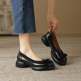 【预售5天】轻巧舒适厚底单鞋，真软皮圆头蝴蝶结浅口女鞋MDY&AM002-5