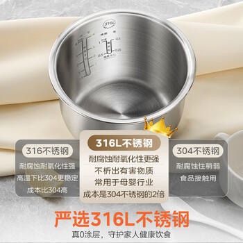 美的（Midea）电饭煲0涂层2L不锈钢内胆1-2人电饭煲电饭锅 家用智能多功能微压无涂层电饭煲MB-RC201S 商品图4
