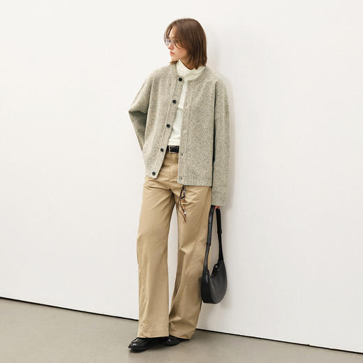 714street羊毛混纺桂花针毛衣开衫外套2025秋冬立体宽松针织衫男 商品图2