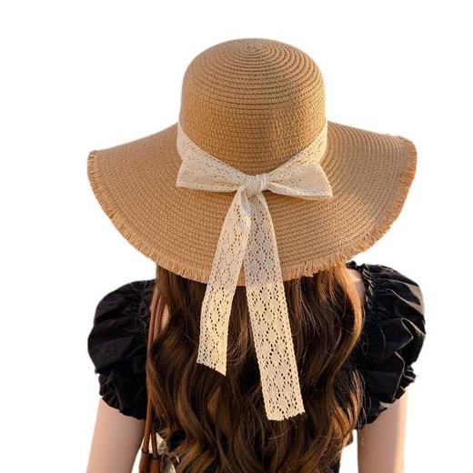 国庆假期出游【丝带蝴蝶结大檐草帽】新款帽子女户外旅游遮阳帽沙滩太阳帽  商品图4