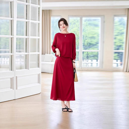 ASE纯色高端大气桑蚕丝连衣裙简约通勤 商品图0