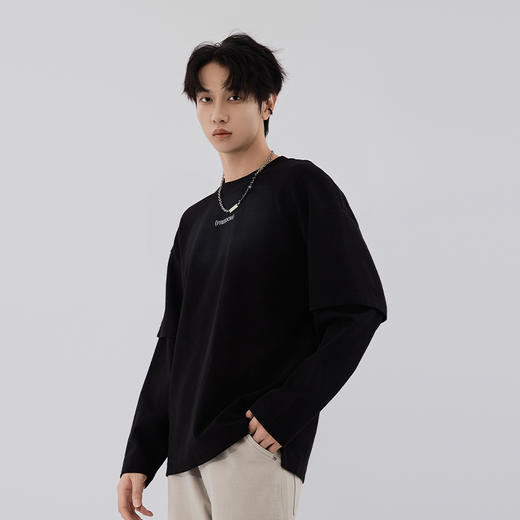 【新品上新】HX 秋季假两件圆领长袖T恤C102530018101 商品图3