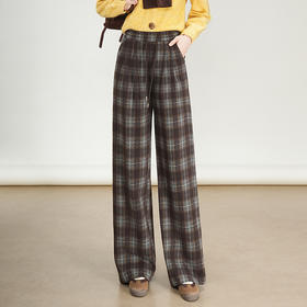 MYX格纹复古休闲长裤垂坠感修身直筒裤2025年秋季新款洋气窄版阔腿裤
