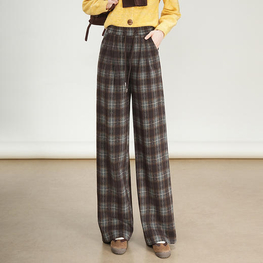 MYX格纹复古休闲长裤垂坠感修身直筒裤2025年秋季新款洋气窄版阔腿裤 商品图0