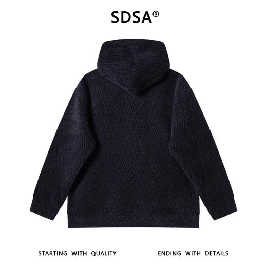 SDSA男士秋冬新款痞帅男装慵懒风绒毛菱形格设计抽绳连帽卫衣宽松 商品图5