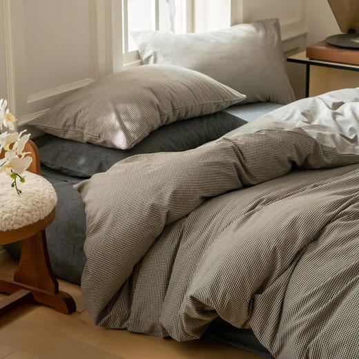 【A类超细格水洗四件套】水洗棉四件套良品超细格子撞色民宿简约格纹件套纯棉格纹 商品图2
