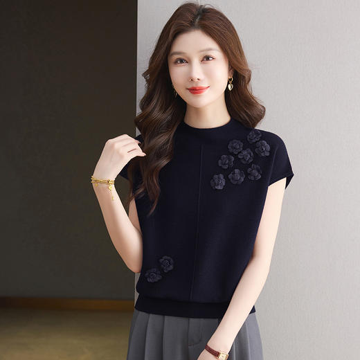 羊毛针织打底衫短袖半高领，刺绣港风妈妈装时尚内搭CC-tbrk-2551 商品图1