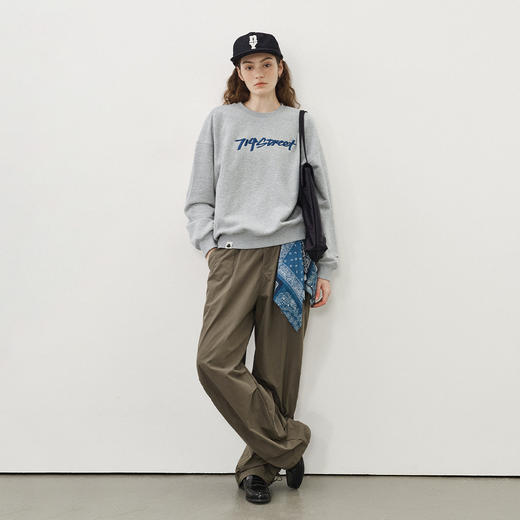 714street LOGO刺绣圆领加绒卫衣男2025秋冬潮牌情侣宽松长袖T恤 商品图2