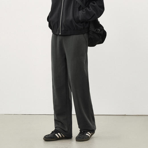 714street日系休闲加绒灰色卫裤男2025秋冬新款潮牌简约直筒裤子 商品图2