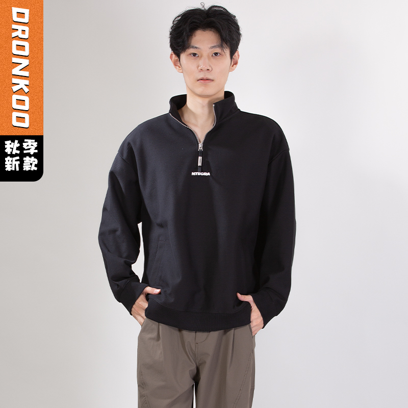 DRONKOO 2025 立领半拉链前后毛毡字母绣斜纹中厚卫衣