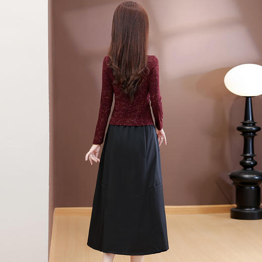 QYM 25XY11-Y蝴蝶结系带T恤衫+高腰牛仔半身裙气质两件套裙 商品图2