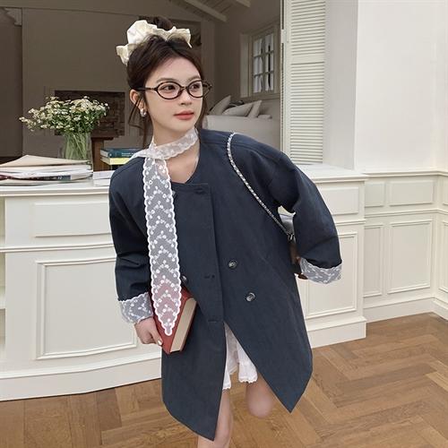 HR MDN25007法式蕾丝拼接风衣外套韩版宽松大衣 商品图6