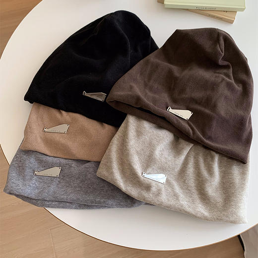 【韩系高级感 黑色堆堆帽】秋冬冷帽头套 大头围显脸小针织帽子  商品图3