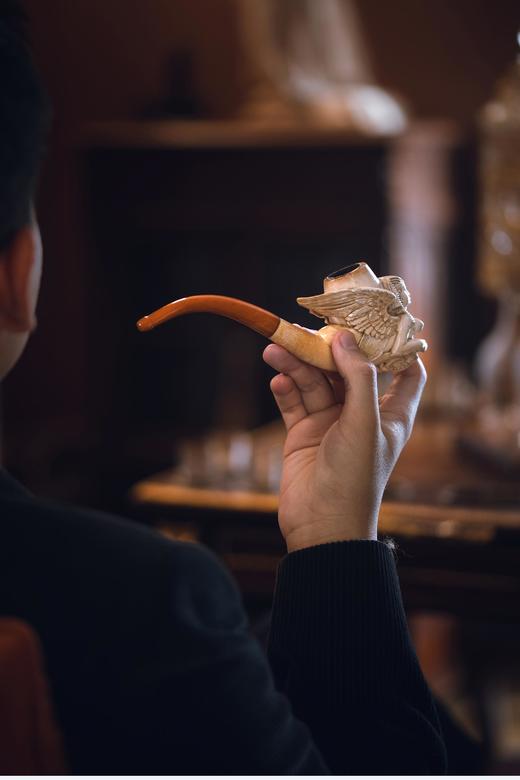 【已售】独角鹿西洋古董1890-1900年代法国出品琥珀烟嘴装饰古埃及女王主题精雕海泡石烟斗 商品图2