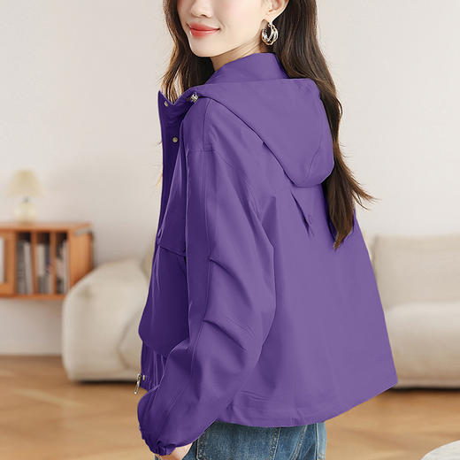 丁摩 连帽短款冲锋衣外套女春秋新款时尚百搭长袖上衣5ZF-6905 商品图1