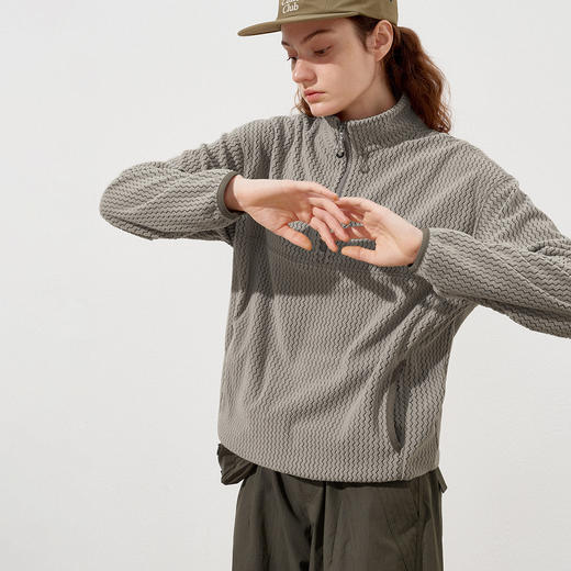 714street波浪绒落肩宽松半拉链卫衣男2025秋冬国潮立领情侣上衣 商品图0