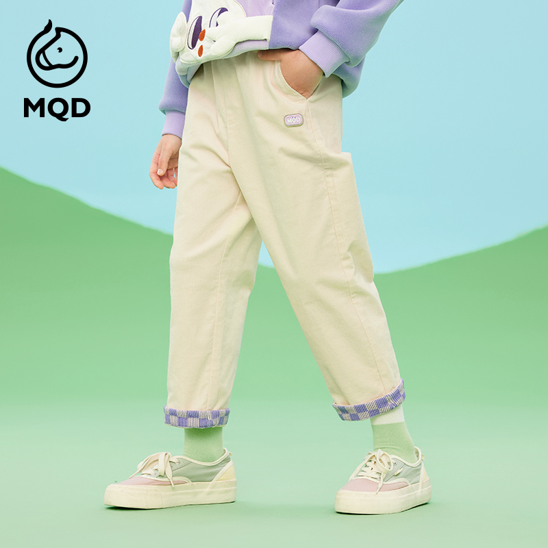【秒3】【MQD】女童秋季时尚格纹翻边休闲针织长裤