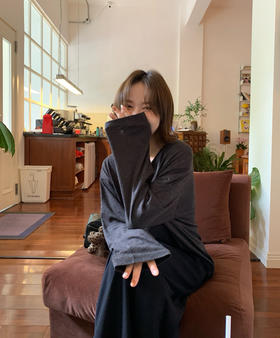 韩国订单🇰🇷混纺毛边圆长袖tee半身裙090606