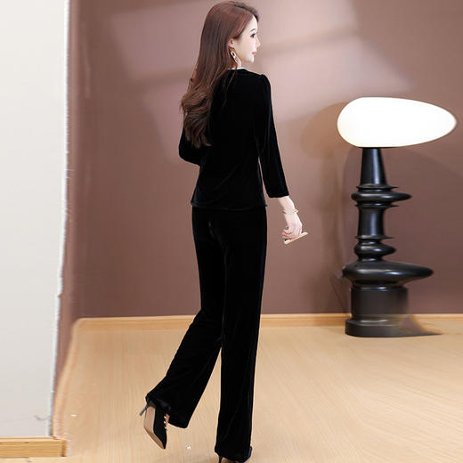 QYM 25YS22-Y套装金丝绒小衫+阔腿裤两件套 商品图2