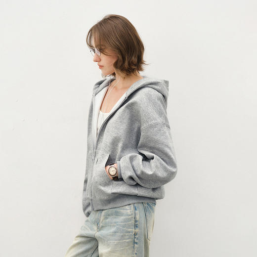 714street落肩宽松短廓版型加绒连帽卫衣开衫男2025秋冬情侣帽衫 商品图1