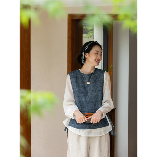 牧衣游原创 柞蚕丝混麻老布机织马夹原生质朴复古上衣 素心织光 商品图2