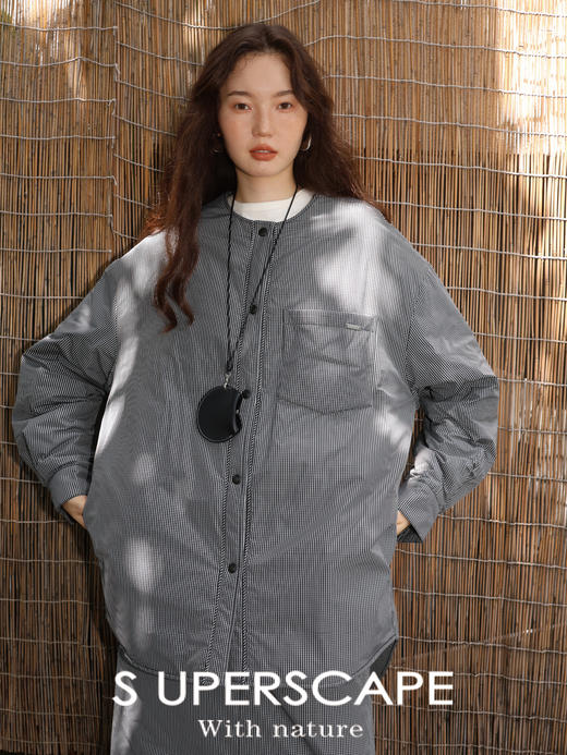 素舶 发热功能性棉锁温可拆卸帽子小格纹休闲宽松棉服外套 商品图0