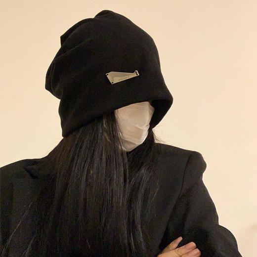 【韩系高级感 黑色堆堆帽】秋冬冷帽头套 大头围显脸小针织帽子  商品图1
