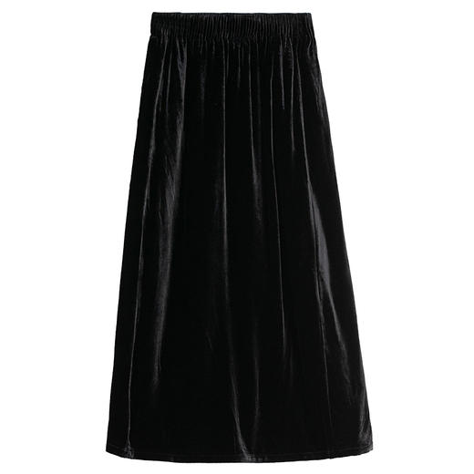 牧衣游原创 丝绒净色半身裙秋季新款显瘦黑色百搭宽松A字裙 酯禧 商品图4