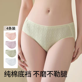 【4条装】雅黛俪女士内裤柔软舒适透气纯棉裆底三角裤头高弹不勒