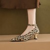 【预售5天】法式小众豹纹女单鞋细跟V口猫跟尖头一字带搭扣复古风玛丽珍单鞋JLY&18-536 商品缩略图1