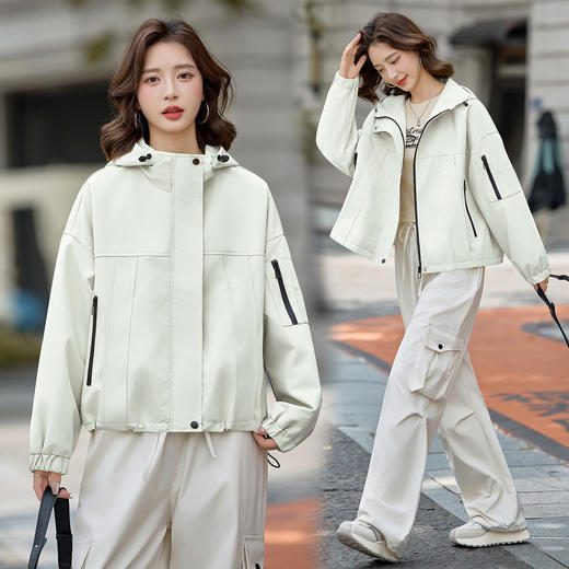 气质优雅时尚立领连帽，工装拉链外套潮流HR-YLFS9055 商品图1