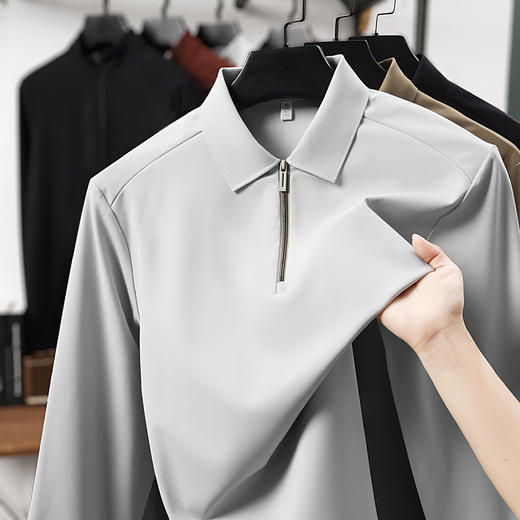 半身缘男装 秋季抗静电7A抗菌半拉链POLO衫592 商品图8